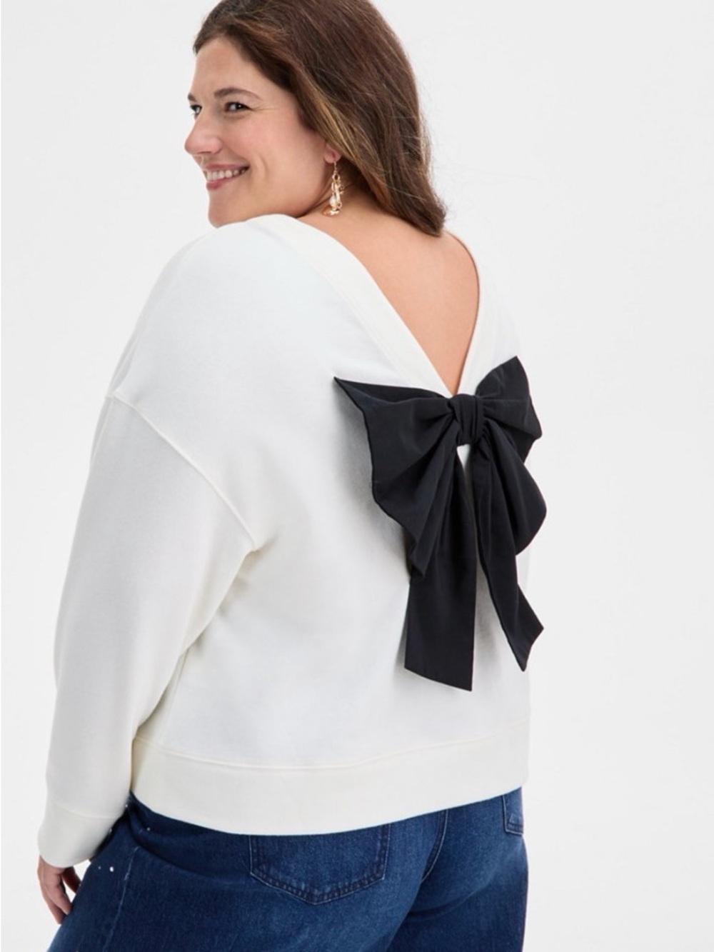 Cream Off-the-Shoulder Sweater with Black Back Bow